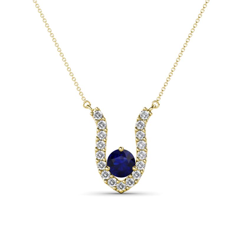Lauren 4.00 mm Round Blue Sapphire and Diamond Accent Pendant Necklace 
