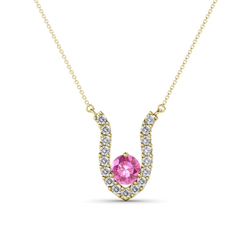 Lauren 4.00 mm Round Pink Sapphire and Diamond Accent Pendant Necklace 