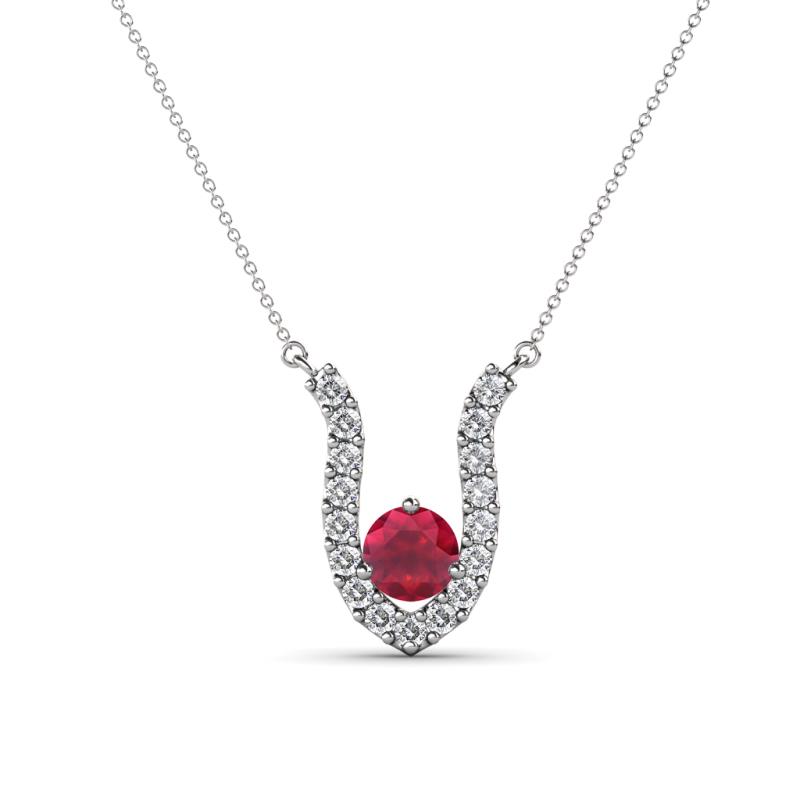 Lauren 4.00 mm Round Ruby and Diamond Accent Pendant Necklace 