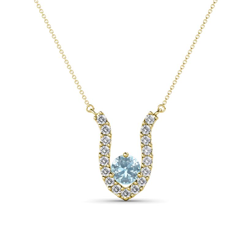 Lauren 4.00 mm Round Aquamarine and Diamond Accent Pendant Necklace 