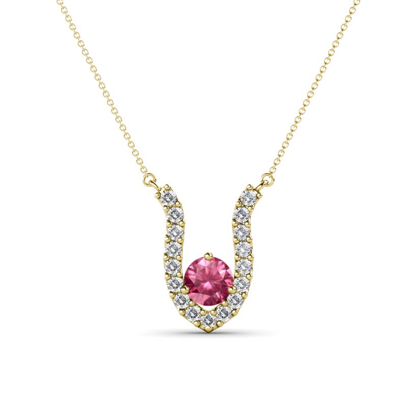 Lauren 4.00 mm Round Pink Tourmaline and Diamond Accent Pendant Necklace 