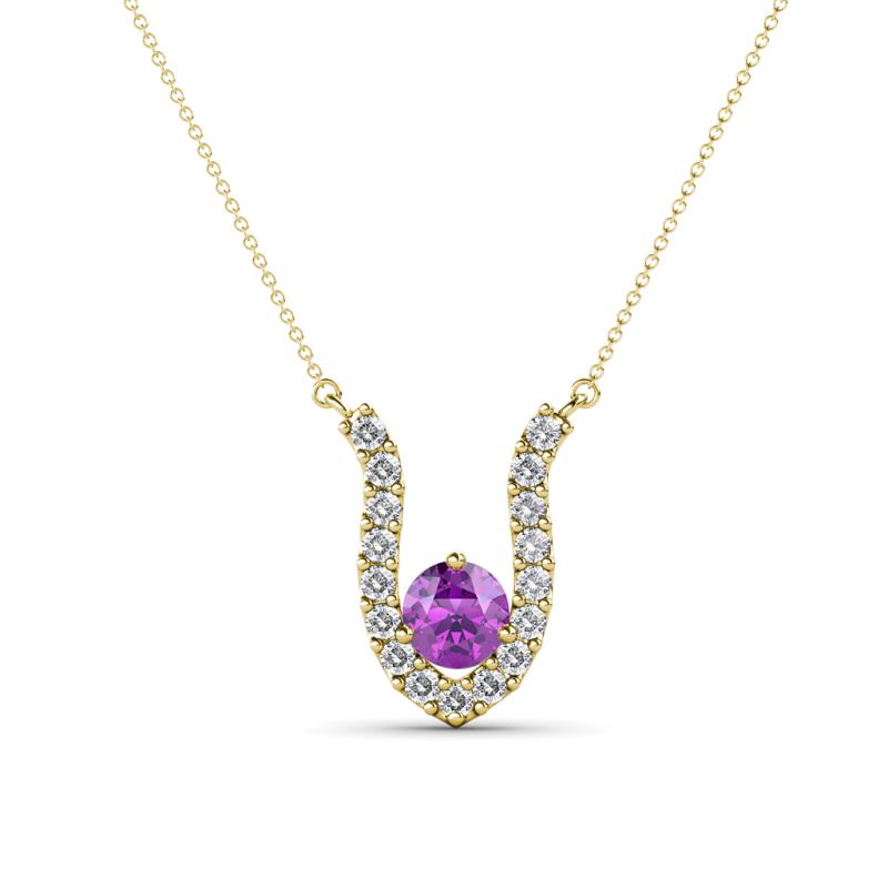 Lauren 4.00 mm Round Amethyst and Diamond Accent Pendant Necklace 