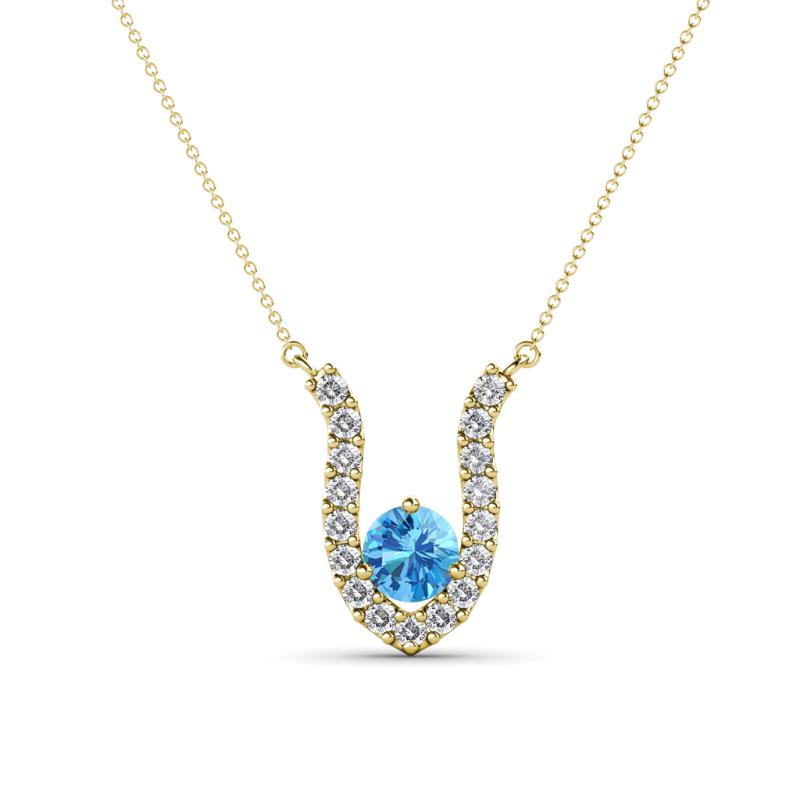 Lauren 4.00 mm Round Blue Topaz and Diamond Accent Pendant Necklace 