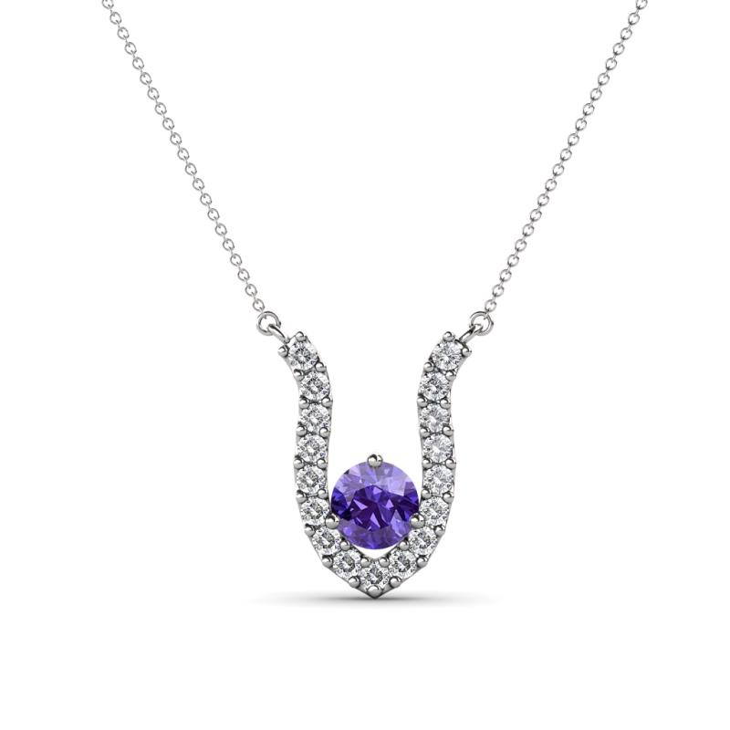 Lauren 4.00 mm Round Iolite and Diamond Accent Pendant Necklace 