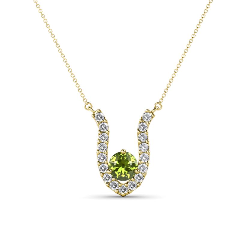 Lauren 4.00 mm Round Peridot and Diamond Accent Pendant Necklace 