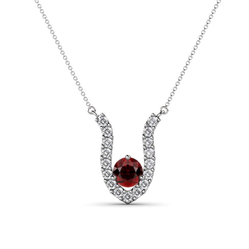 Lauren 4.00 mm Round Red Garnet and Diamond Accent Pendant Necklace 