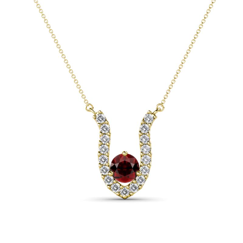 Lauren 4.00 mm Round Red Garnet and Diamond Accent Pendant Necklace 