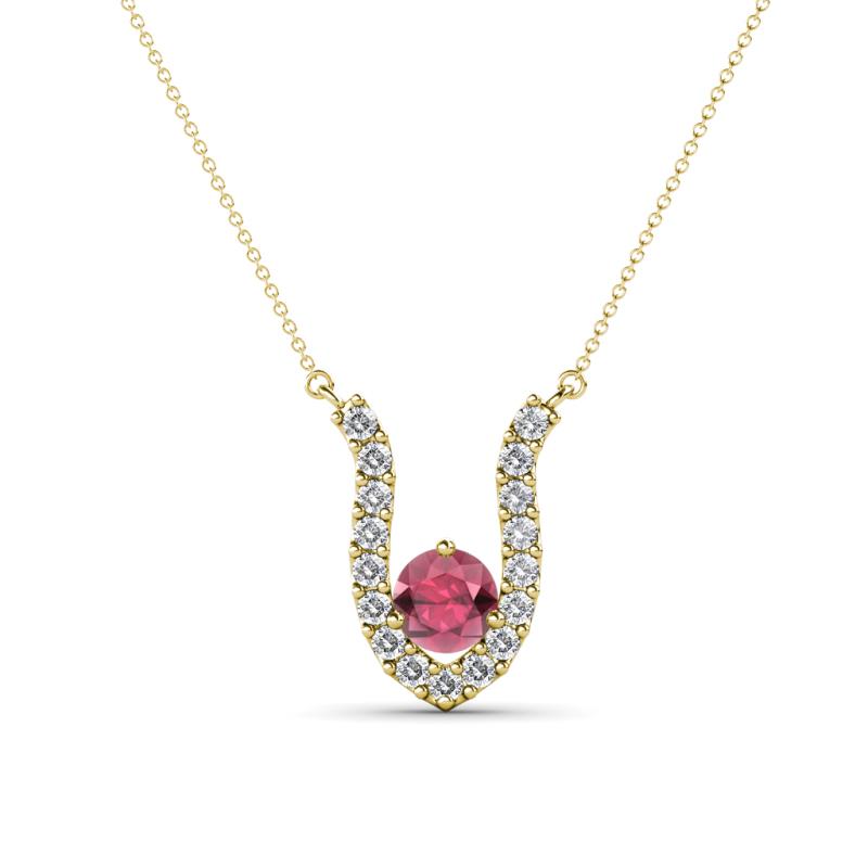 Lauren 4.00 mm Round Rhodolite Garnet and Diamond Accent Pendant Necklace 