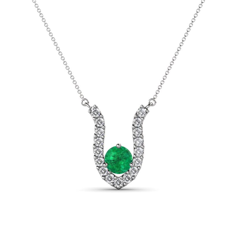 Lauren 4.00 mm Round Emerald and Diamond Accent Pendant Necklace 