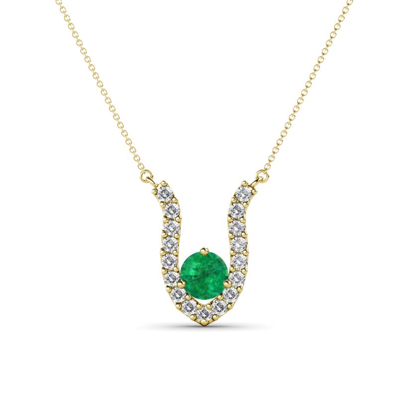 Lauren 4.00 mm Round Emerald and Diamond Accent Pendant Necklace 