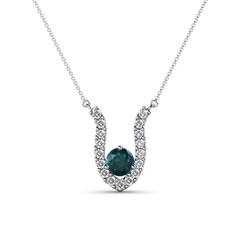 Lauren 4.00 mm Round London Blue Topaz and Diamond Accent Pendant Necklace 
