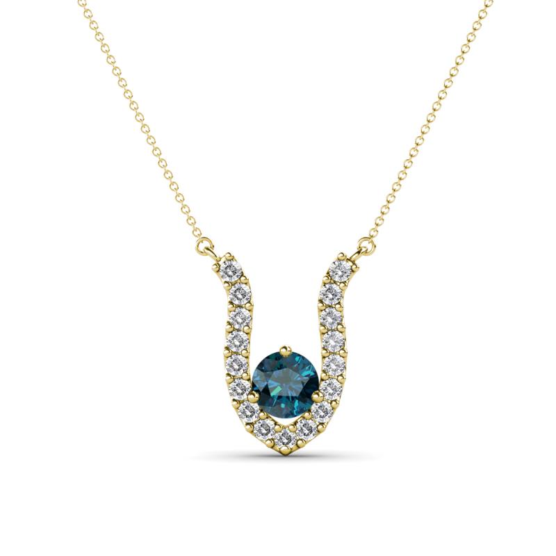 Lauren 4.00 mm Round Blue Diamond and White Diamond Accent Pendant Necklace 