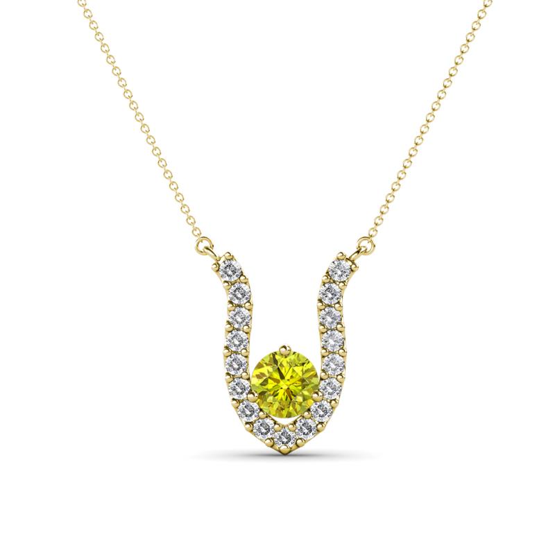 Lauren 4.00 mm Round Yellow Diamond and White Diamond Accent Pendant Necklace 