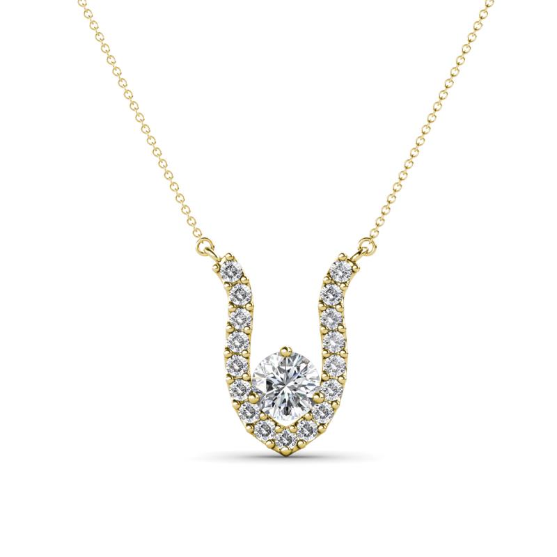 Lauren 4.00 mm Round Forever Brilliant Moissanite and Diamond Accent Pendant Necklace 