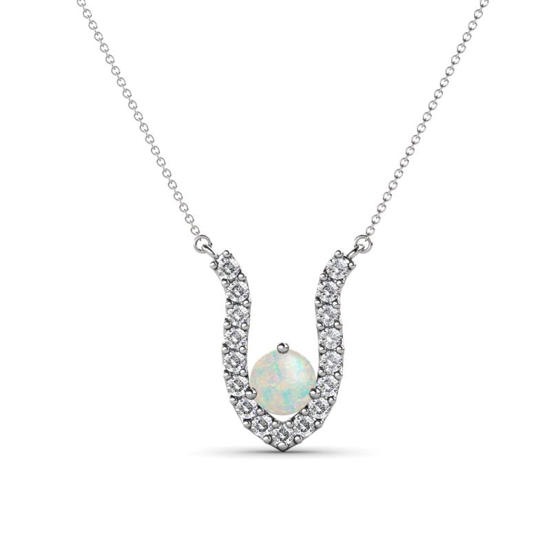 Lauren 4.00 mm Round Opal and Diamond Accent Pendant Necklace 