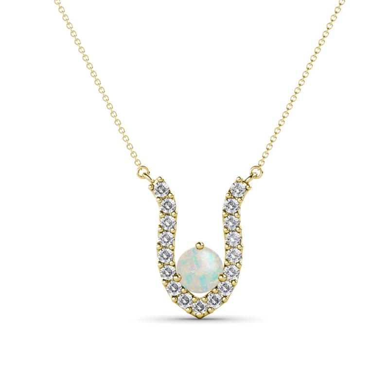 Lauren 4.00 mm Round Opal and Diamond Accent Pendant Necklace 