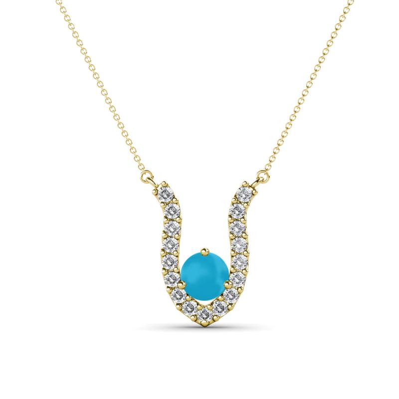 Lauren 4.00 mm Round Turquoise and Diamond Accent Pendant Necklace 