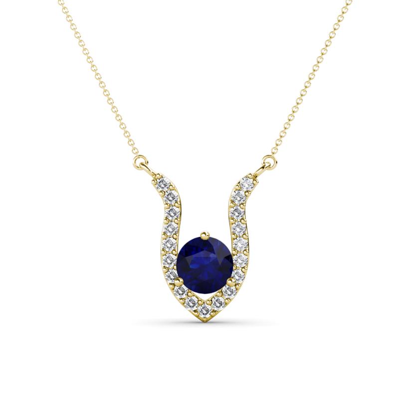 Lauren 5.00 mm Round Blue Sapphire and Diamond Accent Pendant Necklace 