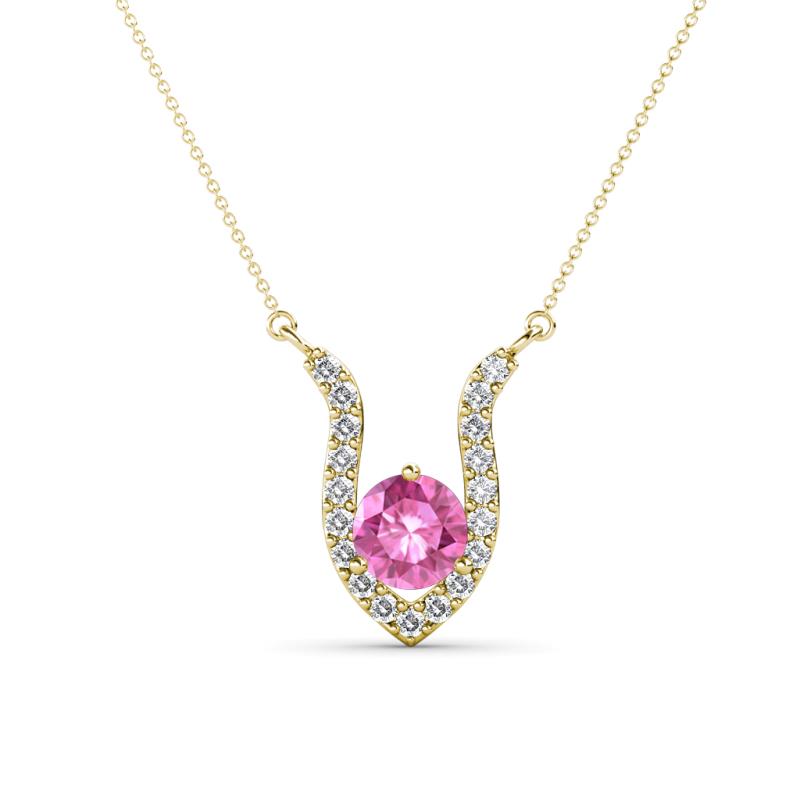 Lauren 5.00 mm Round Lab Created Pink Sapphire and Diamond Accent Pendant Necklace 