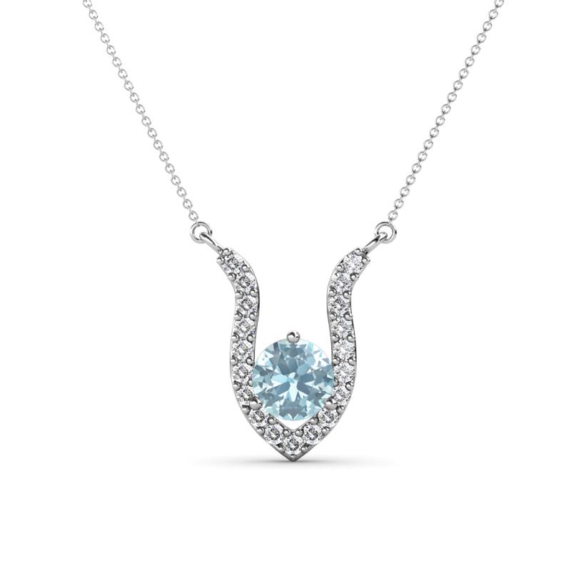 Lauren 5.00 mm Round Aquamarine and Diamond Accent Pendant Necklace 