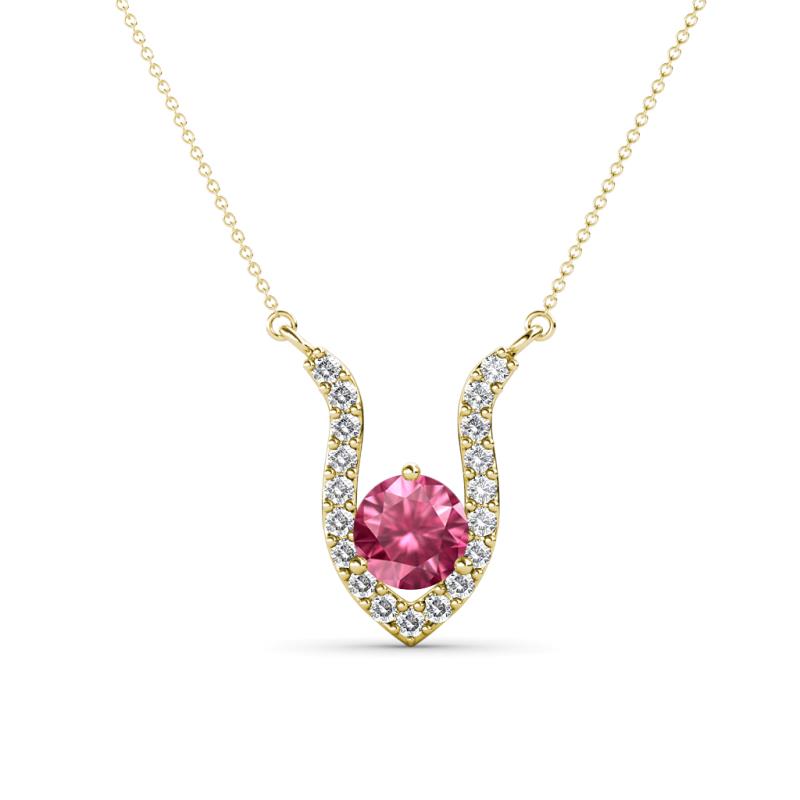 Lauren 5.00 mm Round Pink Tourmaline and Diamond Accent Pendant Necklace 