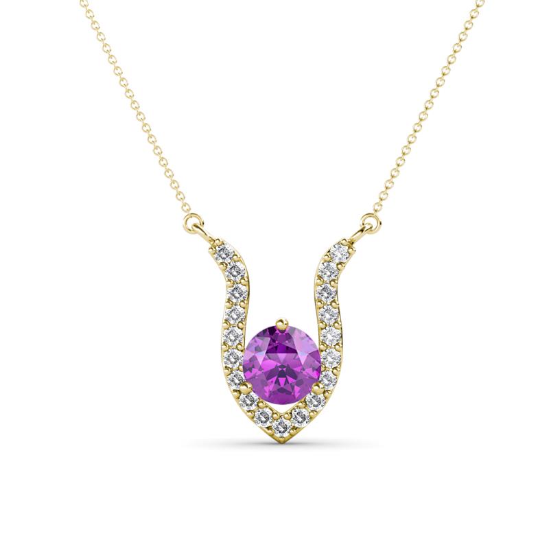 Lauren 5.00 mm Round Amethyst and Diamond Accent Pendant Necklace 