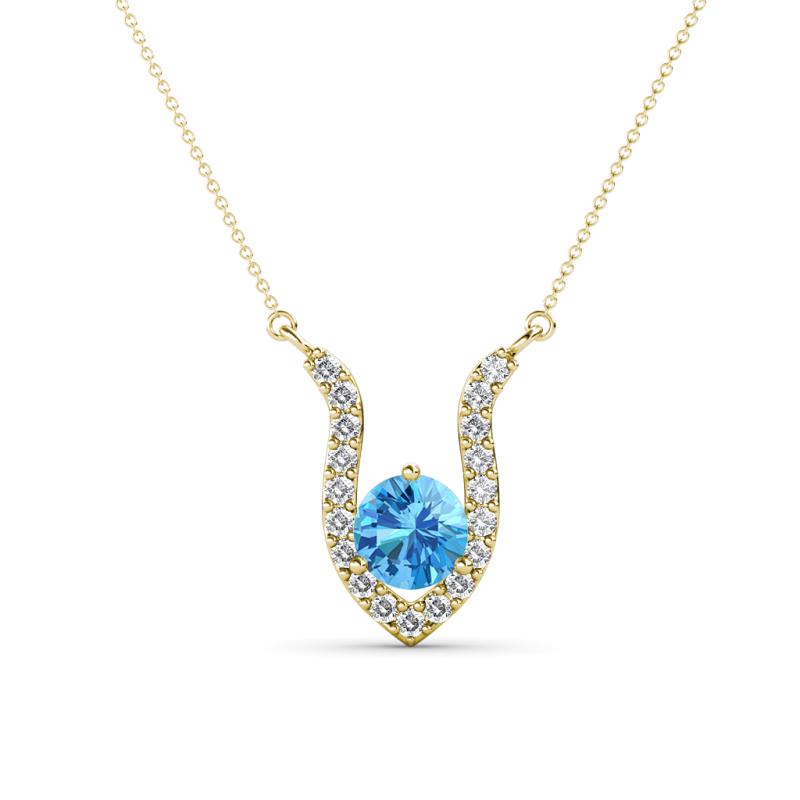 Lauren 5.00 mm Round Blue Topaz and Diamond Accent Pendant Necklace 