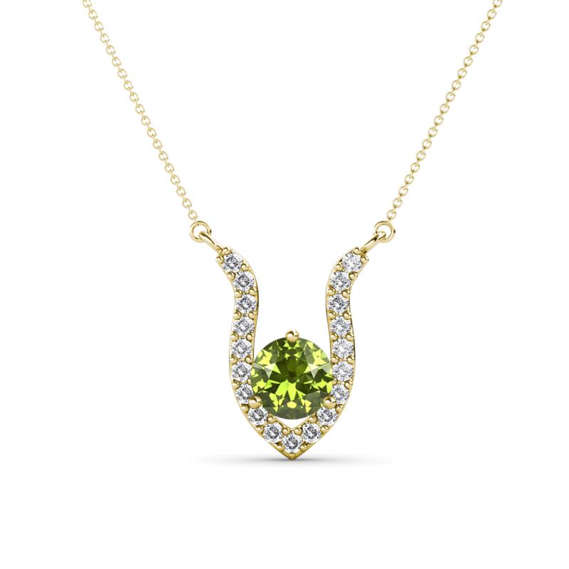 Lauren 5.00 mm Round Peridot and Diamond Accent Pendant Necklace 