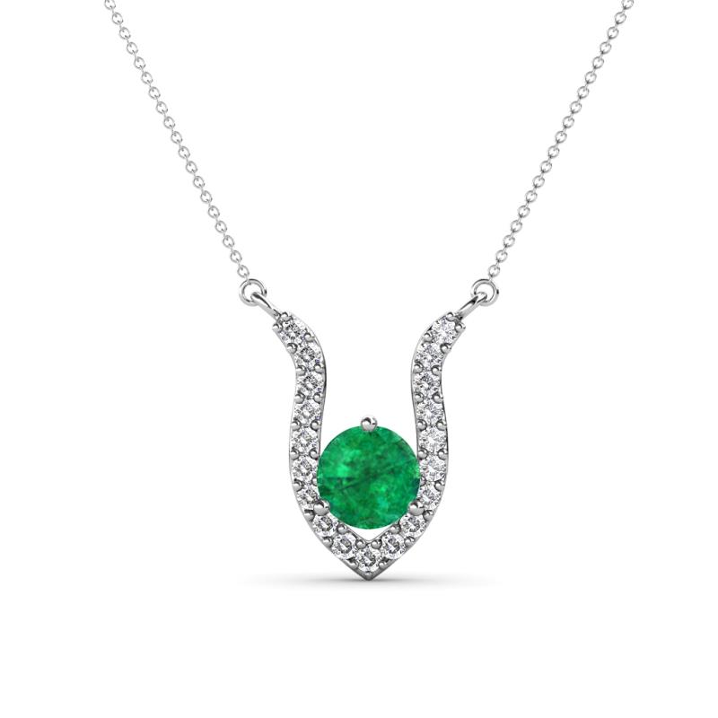 Lauren 5.00 mm Round Emerald and Diamond Accent Pendant Necklace 