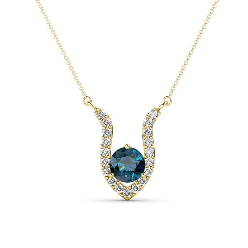 Lauren 5.00 mm Round Blue Diamond and White Diamond Accent Pendant Necklace 