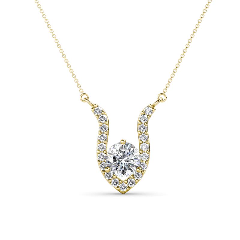 Lauren 5.00 mm Round Forever Brilliant Moissanite and Diamond Accent Pendant Necklace 