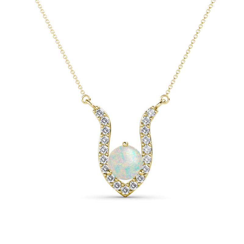 Lauren 5.00 mm Round Opal and Diamond Accent Pendant Necklace 