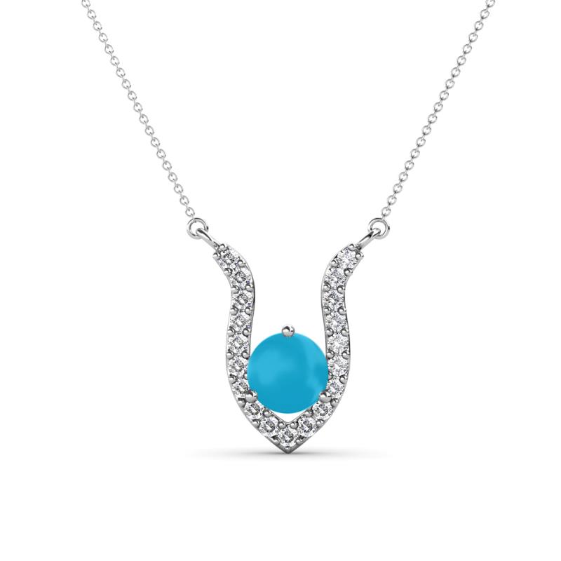 Lauren 5.00 mm Round Turquoise and Diamond Accent Pendant Necklace 