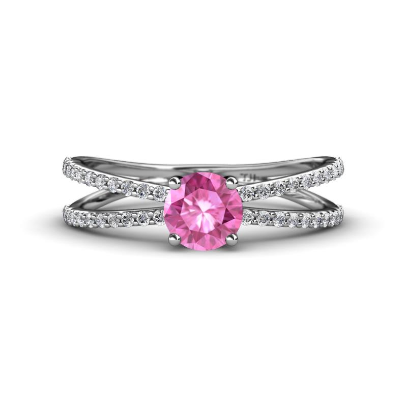 Flavia Classic Round Pink Sapphire and Diamond Criss Cross Engagement Ring 