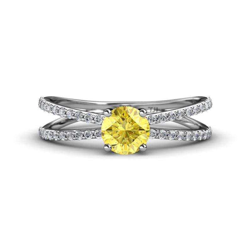 Flavia Classic Round Yellow Sapphire and Diamond Criss Cross Engagement Ring 