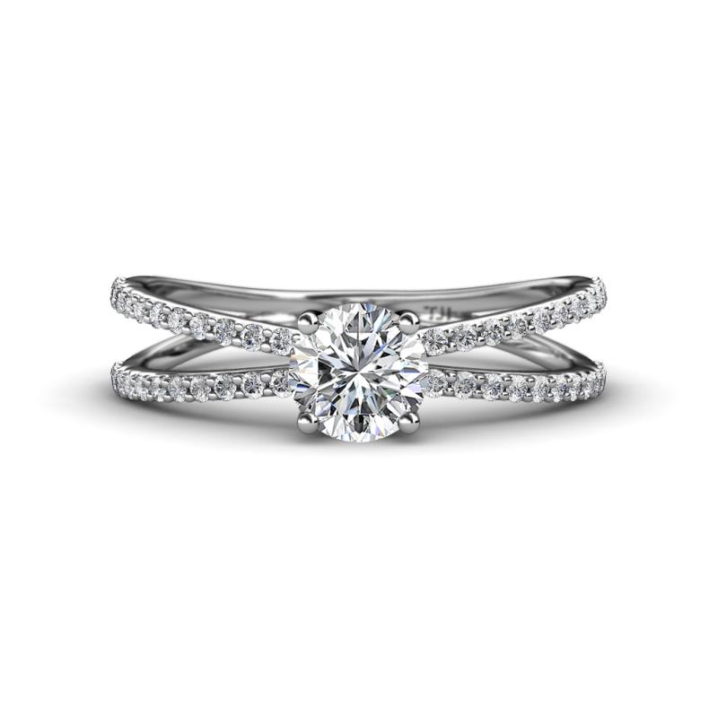 Flavia Classic Round Lab Grown Diamond and Diamond Criss Cross Engagement Ring 