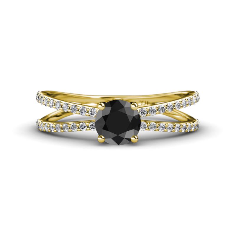 Flavia Classic Round Center Black Diamond Accented with White Diamond Criss Cross Engagement Ring 