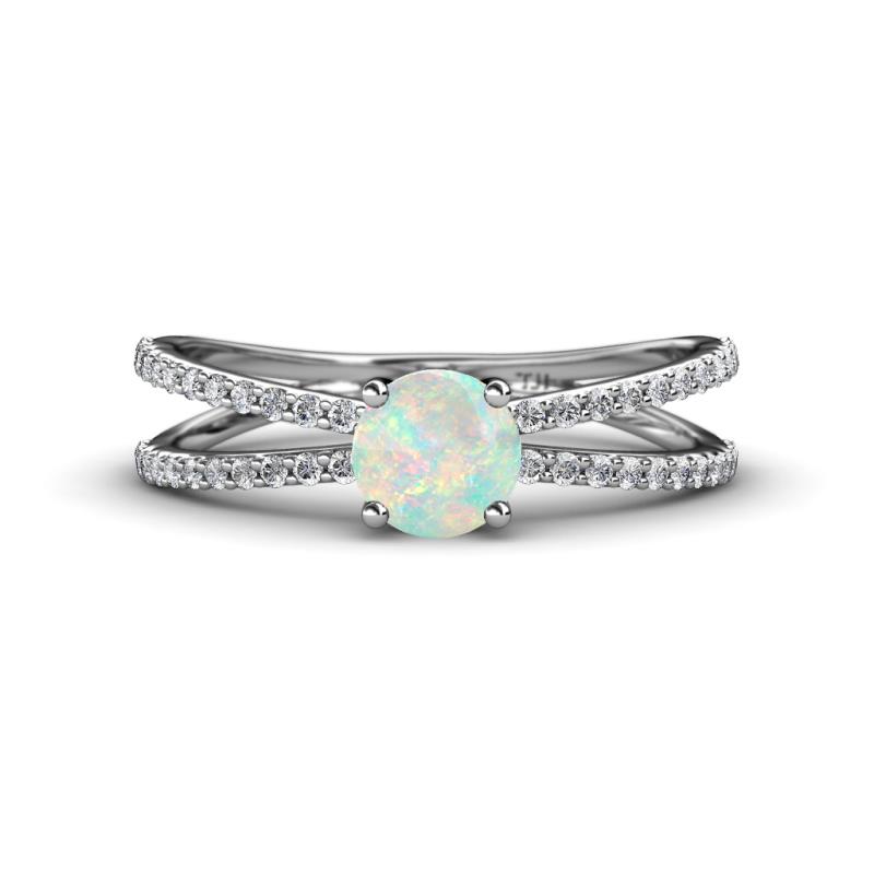 Flavia Classic Round Opal and Diamond Criss Cross Engagement Ring 