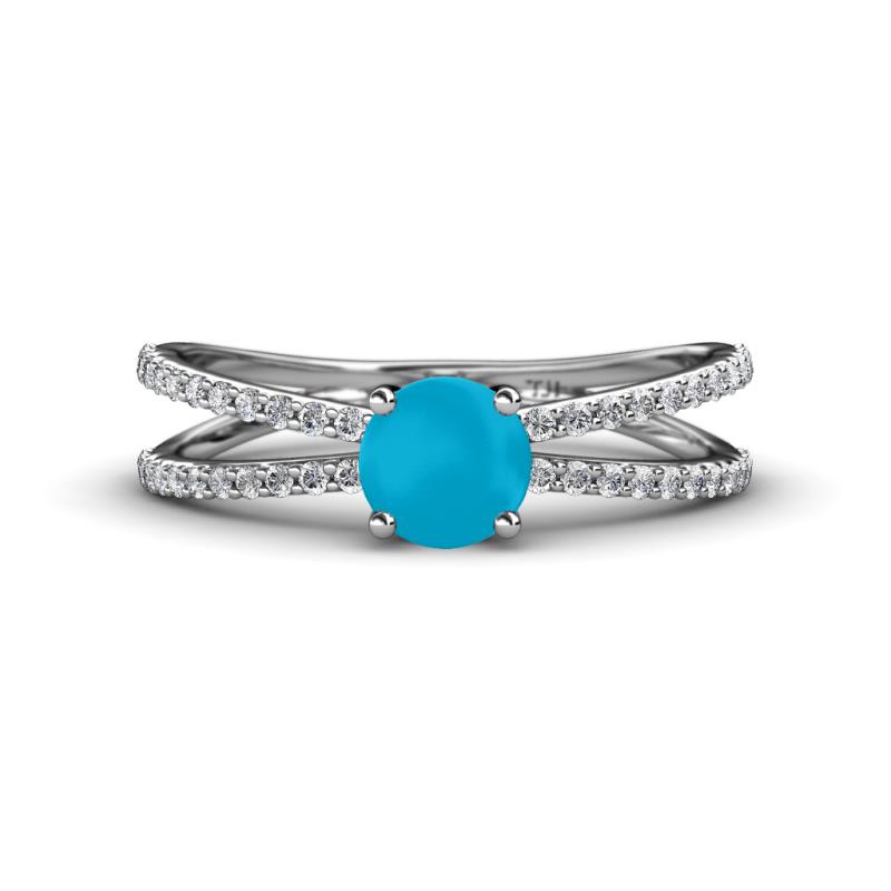 Flavia Classic Round Turquoise and Diamond Criss Cross Engagement Ring 