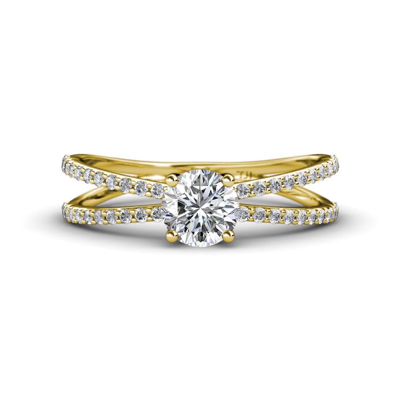 Flavia Classic Round Diamond Criss Cross Engagement Ring 