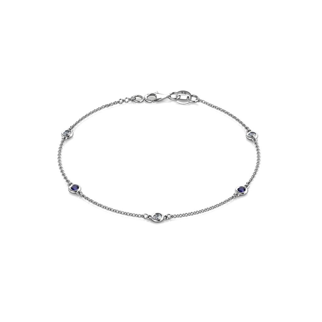 Aizza (5 Stn/2.7mm) Petite Blue Sapphire and Diamond Station Bracelet 