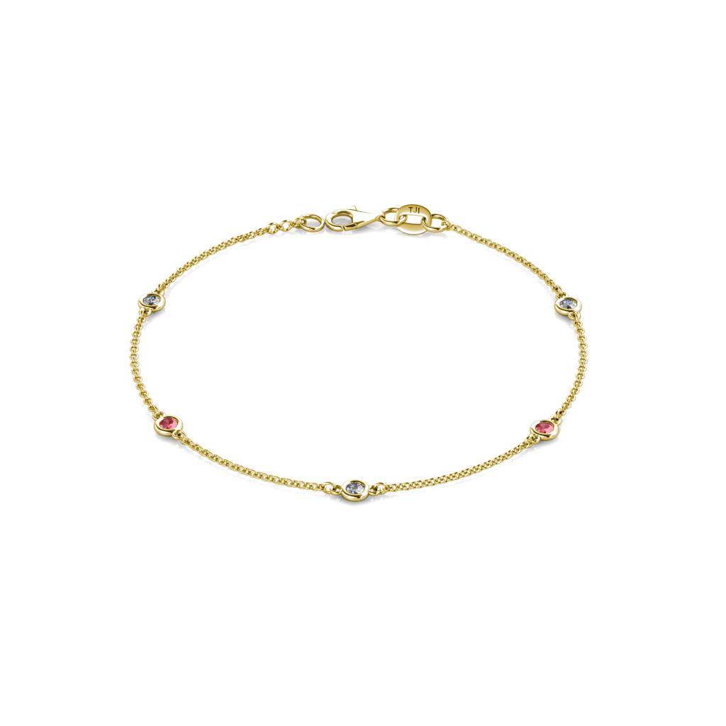 Aizza (5 Stn/2.7mm) Petite Pink Tourmaline and Diamond Station Bracelet 