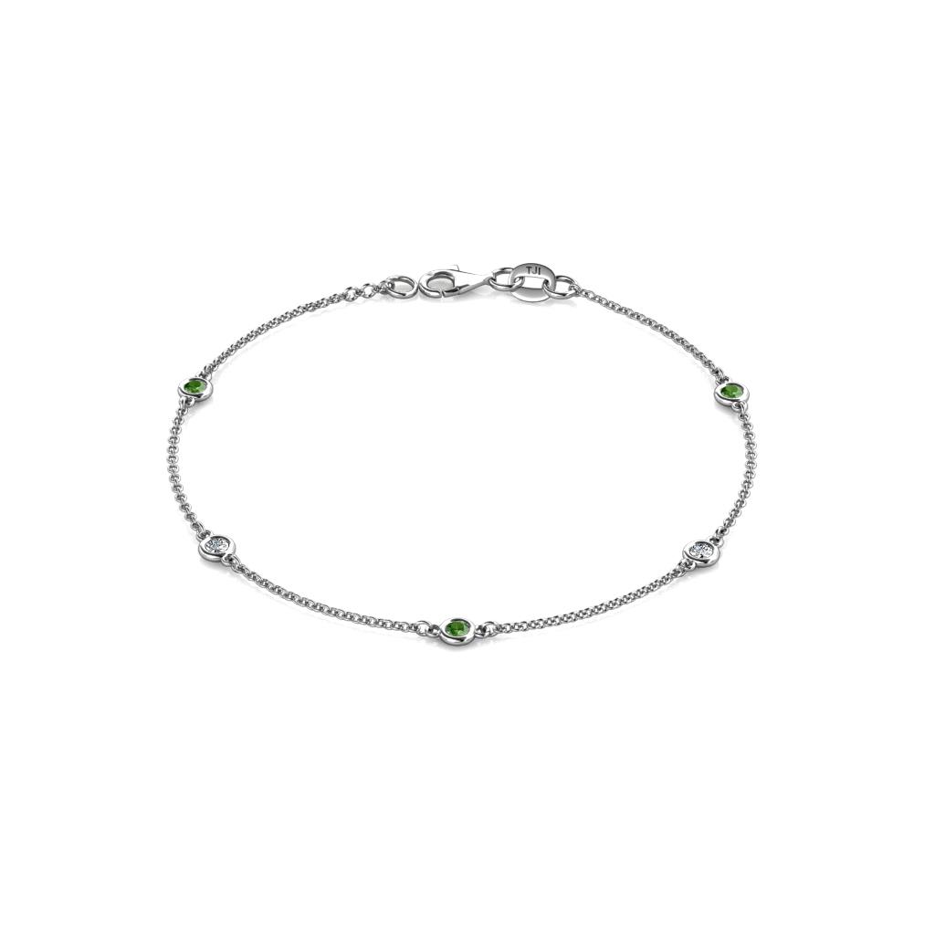 Aizza (5 Stn/2.7mm) Petite Green Garnet and Diamond Station Bracelet 