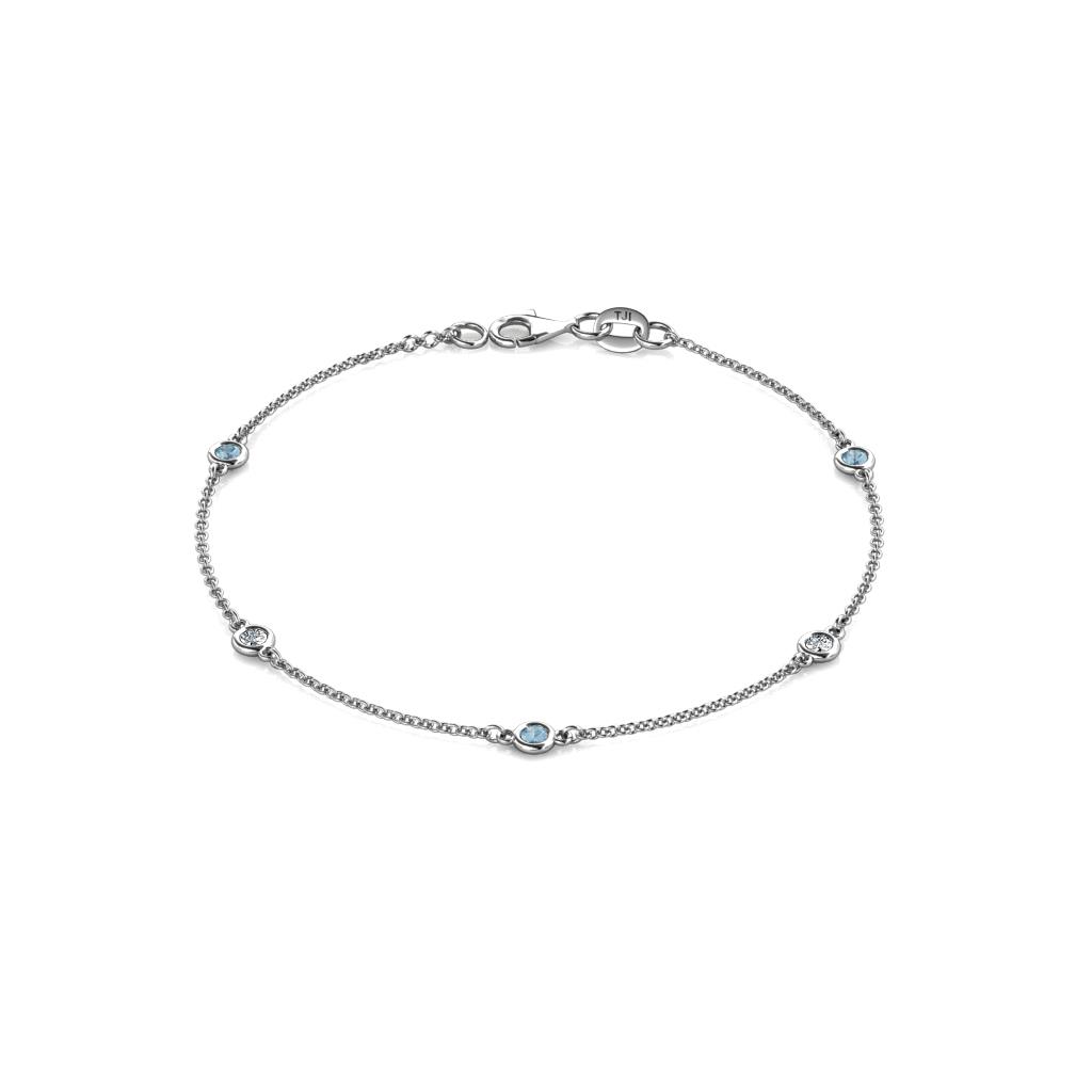 Aizza (5 Stn/2.7mm) Petite Aquamarine and Diamond Station Bracelet 