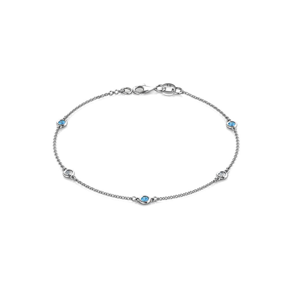Aizza (5 Stn/2.7mm) Petite Blue Topaz and Diamond Station Bracelet 