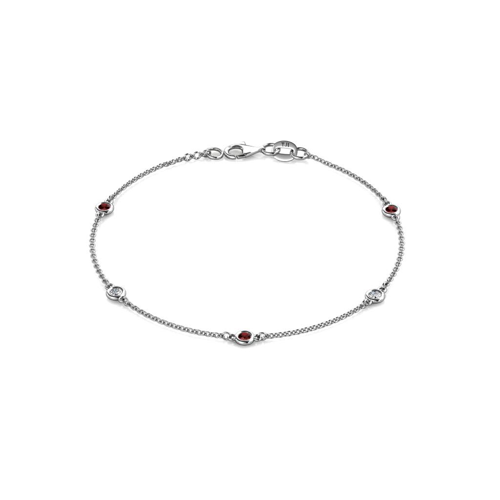 Aizza (5 Stn/2.7mm) Petite Red Garnet and Diamond Station Bracelet 