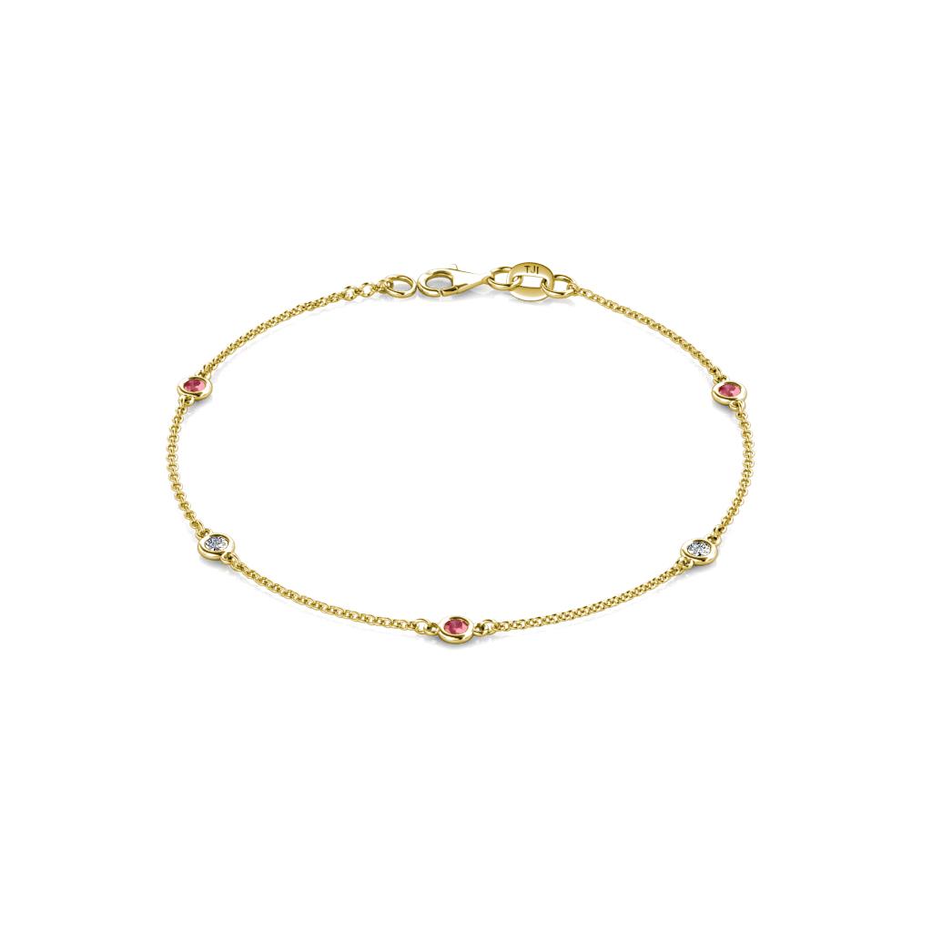 Aizza (5 Stn/2.7mm) Petite Pink Tourmaline and Diamond Station Bracelet 