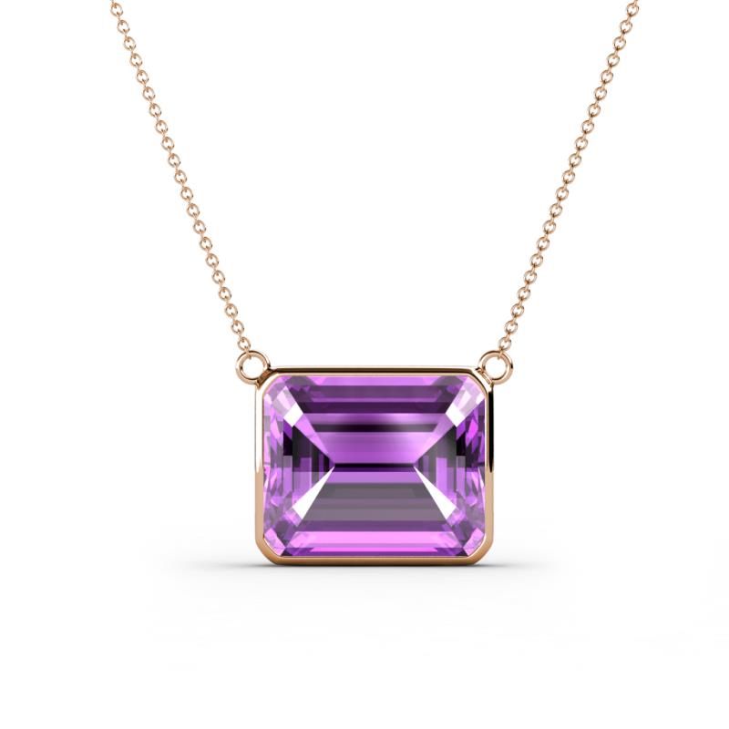 Olivia 12x10 mm Emerald Cut Amethyst East West Solitaire Pendant Necklace 