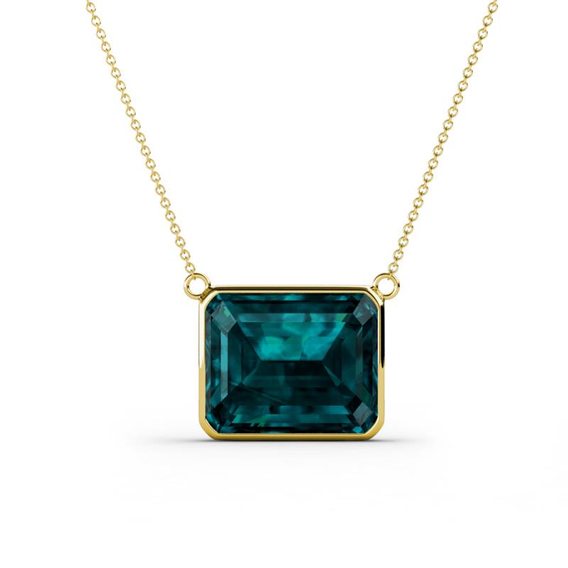 Olivia 12x10 mm Emerald Cut London Blue Topaz East West Solitaire Pendant Necklace 