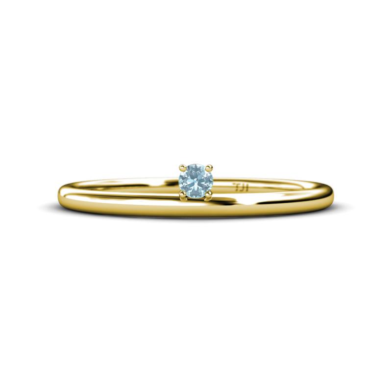 Celeste Bold 3.00 mm Round Aquamarine Solitaire Asymmetrical Stackable Ring 